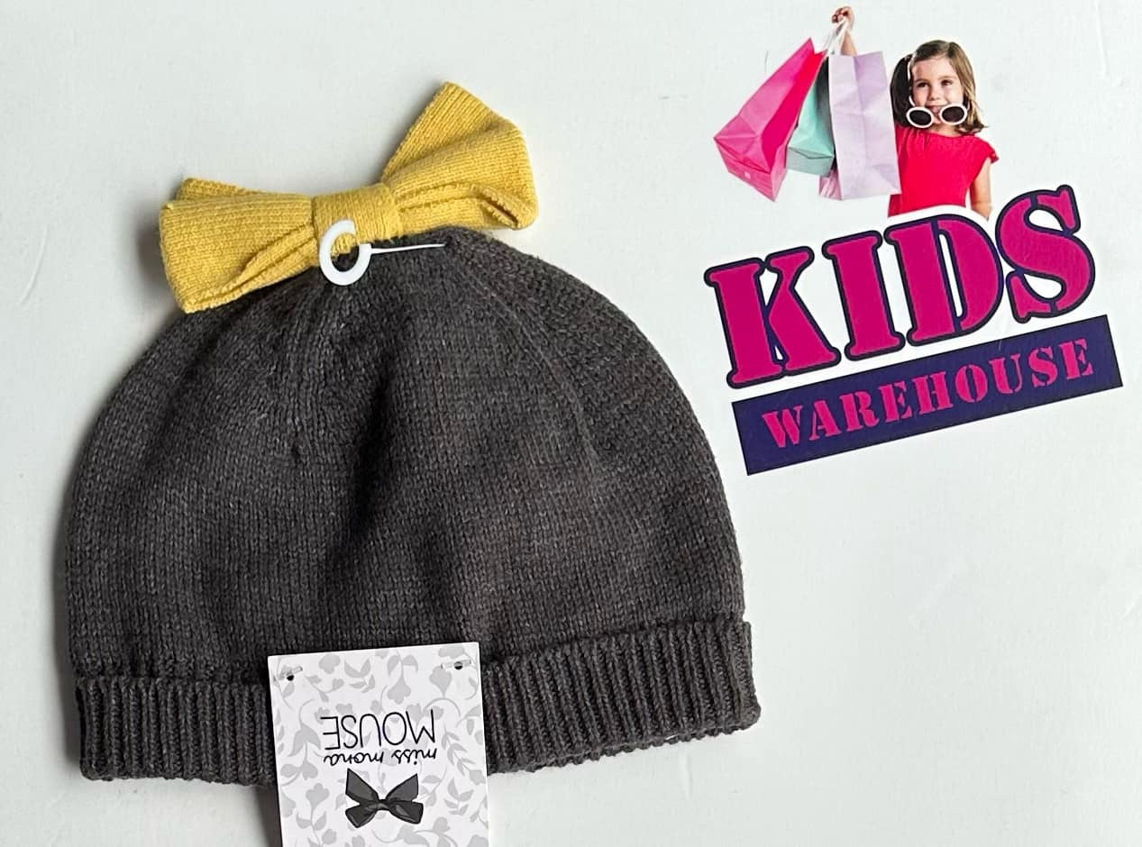 NEW Miss Mona Mouse Grey Beanie With Yellow Bow