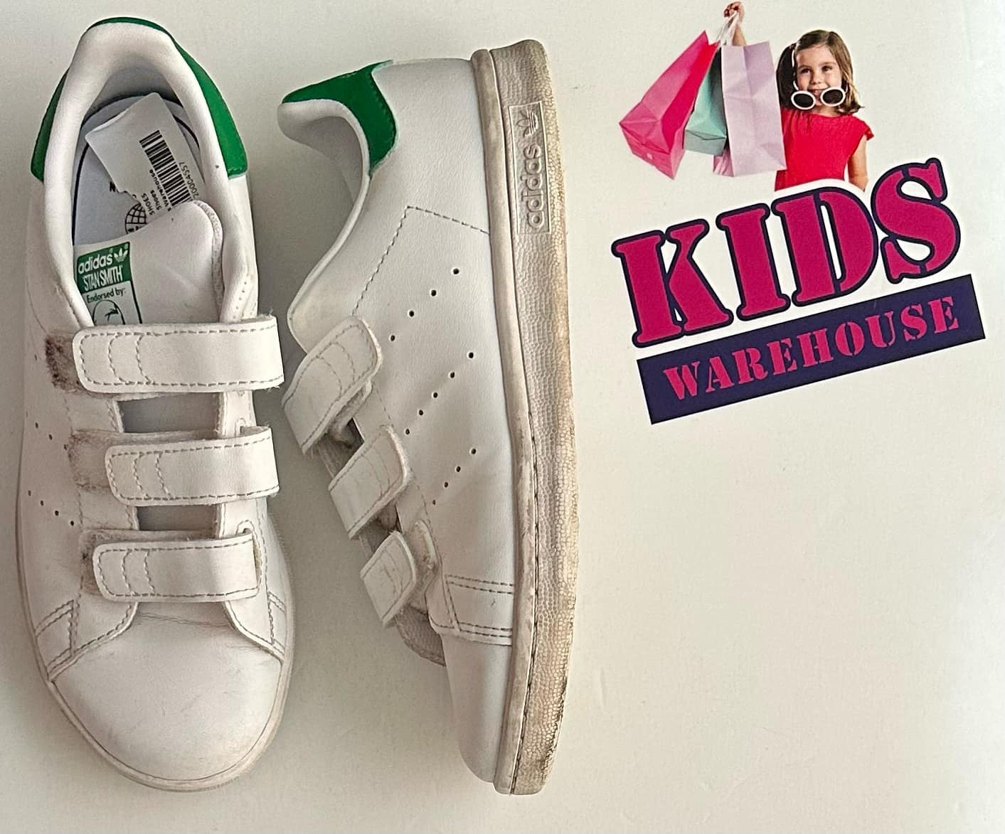 Adidas Stan Smith White, Green Runners Size US13/UK12.5 (Child/Older Child)