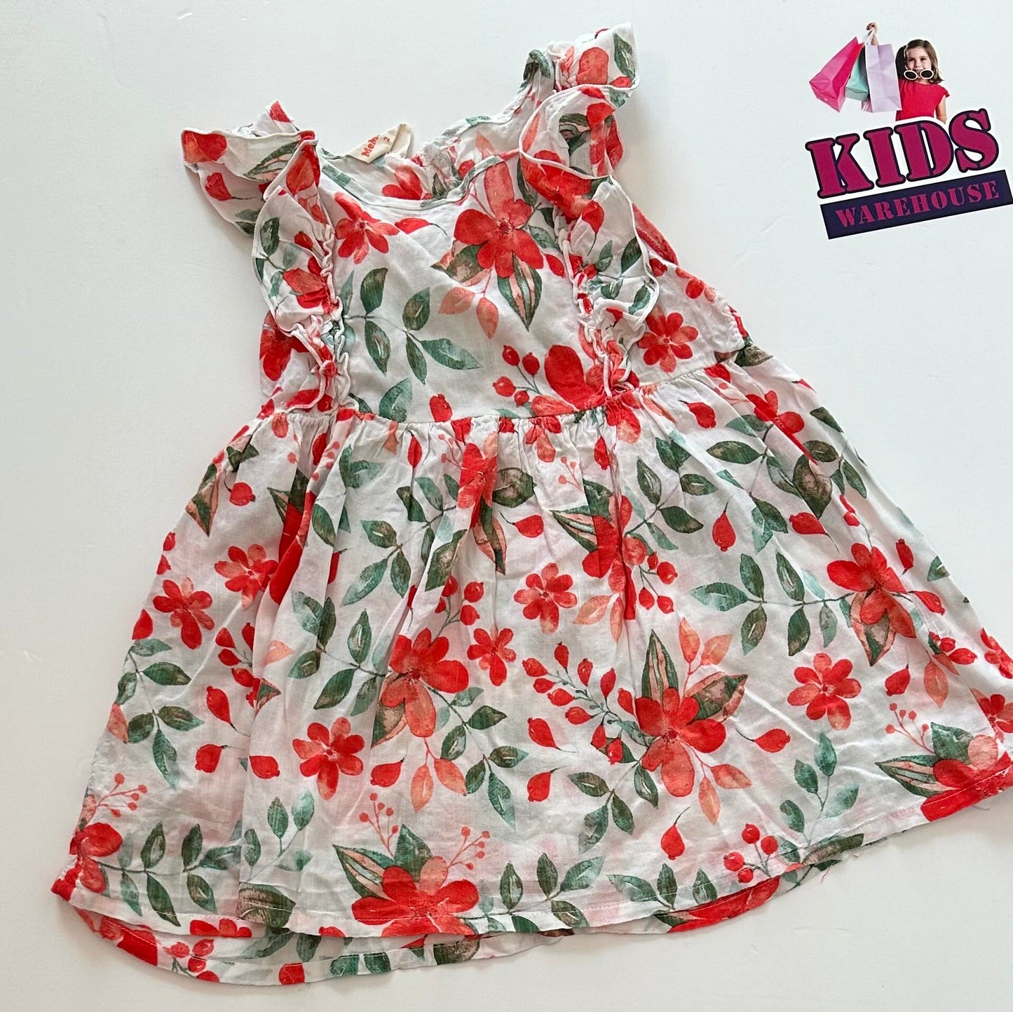 MeMaster White Dress With Red Flowers Size 2