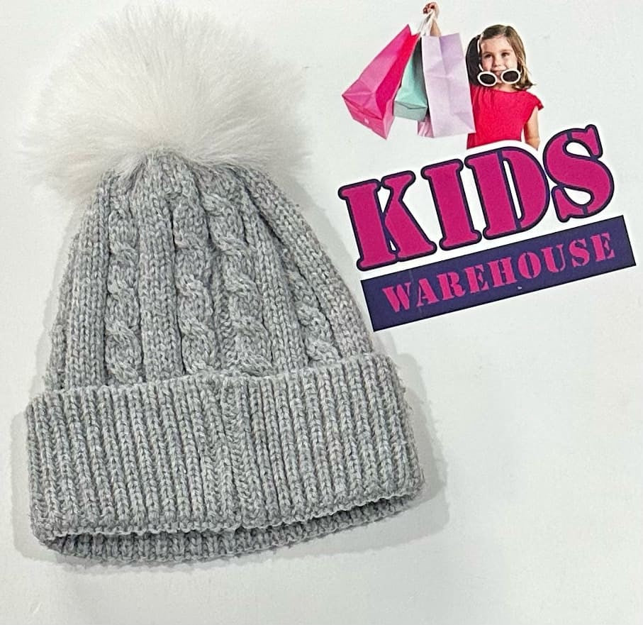 DKNYJeans Grey, White Pompom Beanie (Baby)