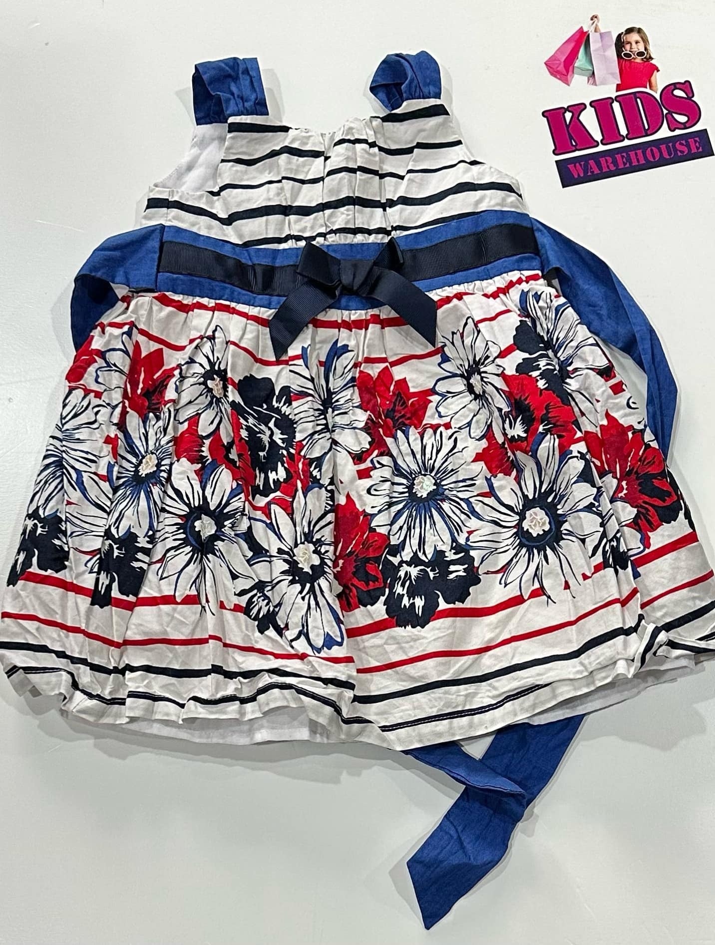 Origami White, Blue, Red Floral Print Dress Size 0