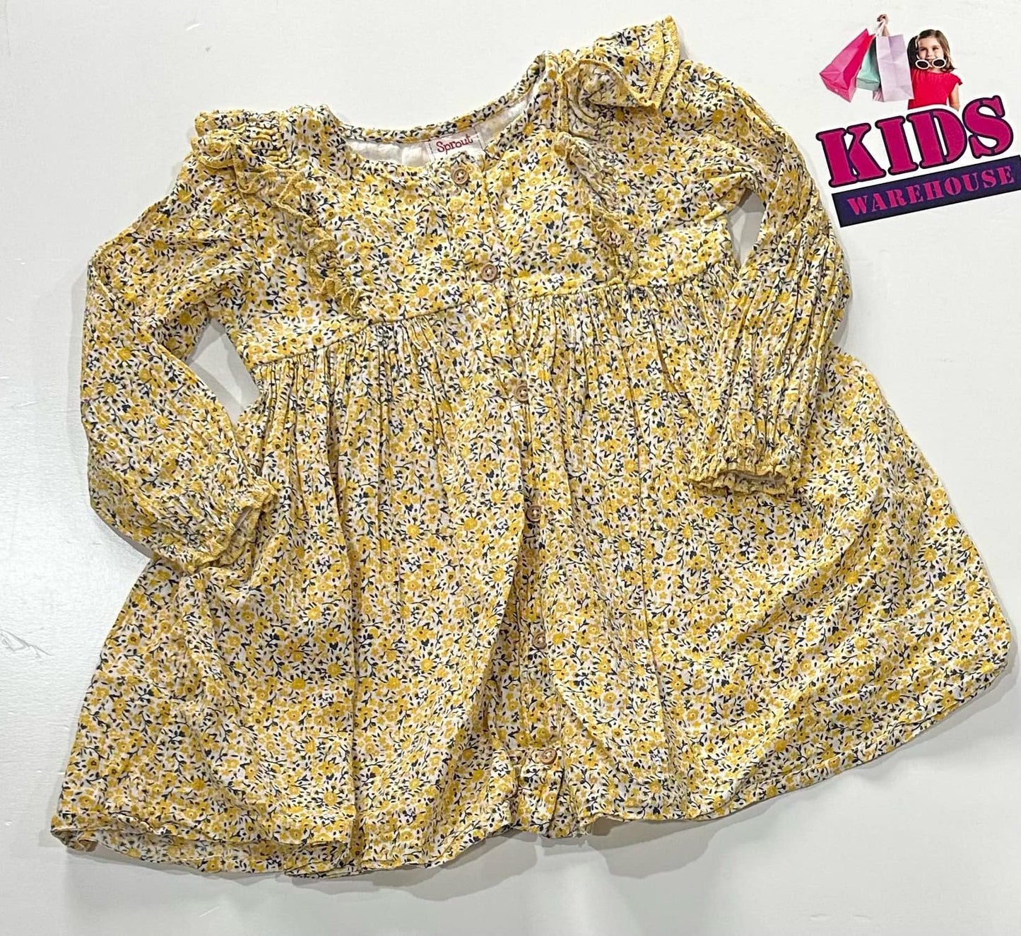 Sprout White, Yellow Flower Print Dress Size 1