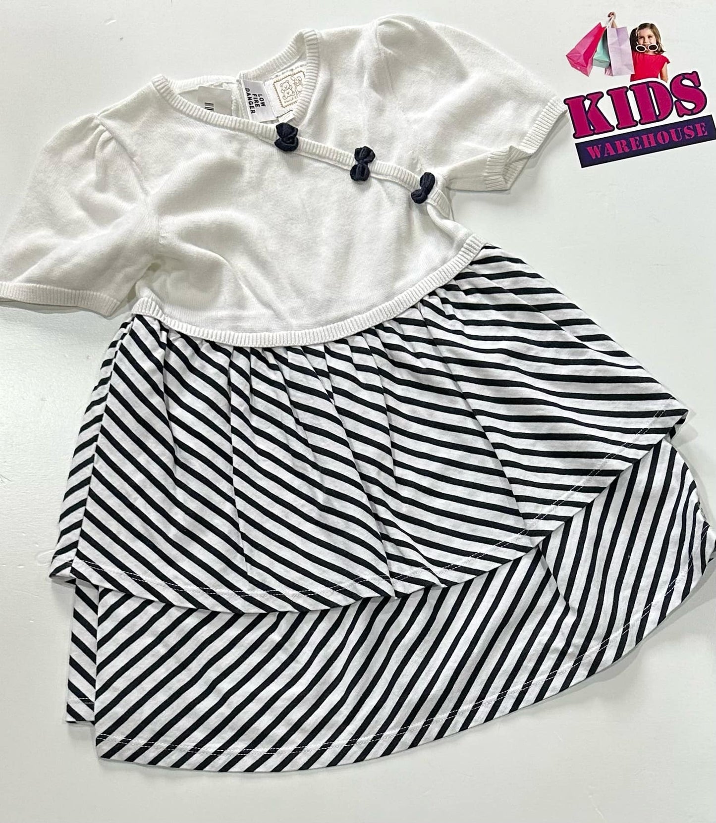 Emileet Rose White Black Stripe Print Dress Size 2