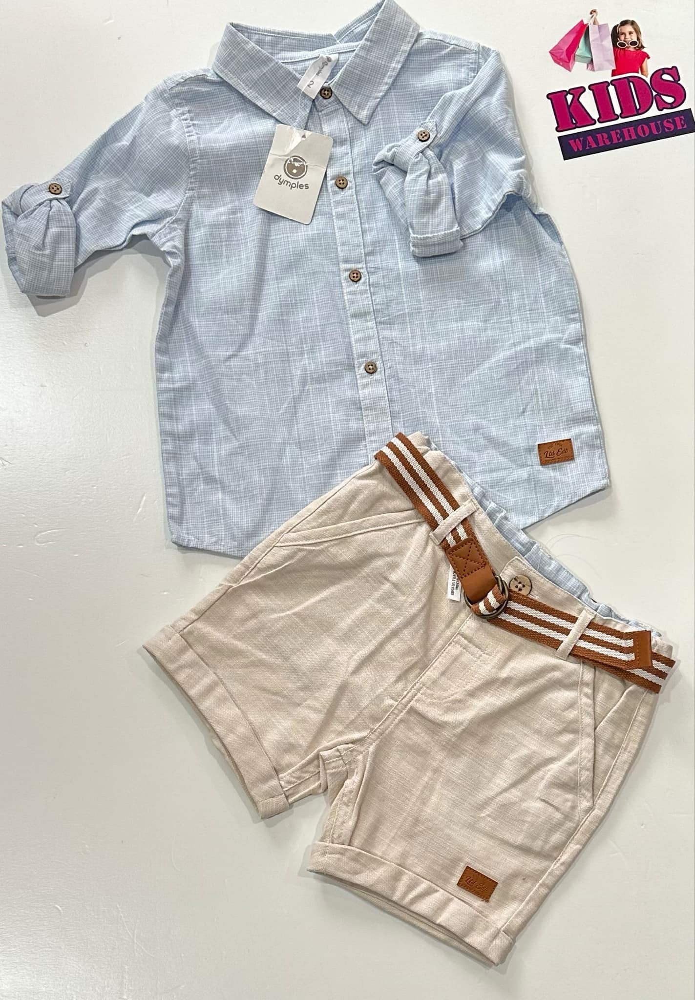 NEW Dymples Blue Button Up Top With Cream Shorts Size 2