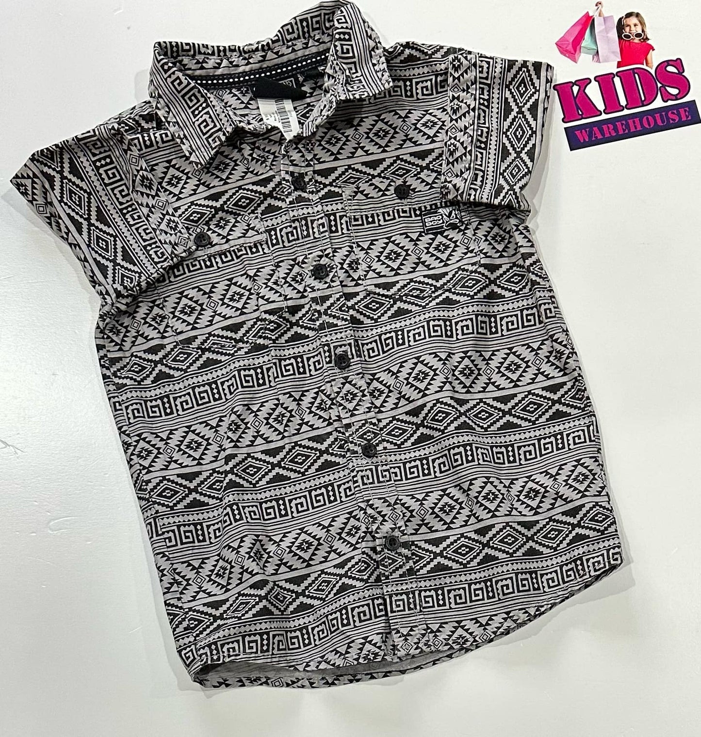 Bad Boy Grey, Black Pattern Top Size 6