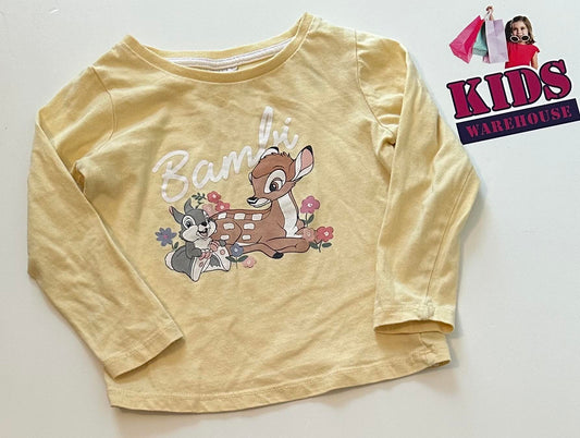Disney Yellow Long Sleeve Top With Bambi Print Size 3
