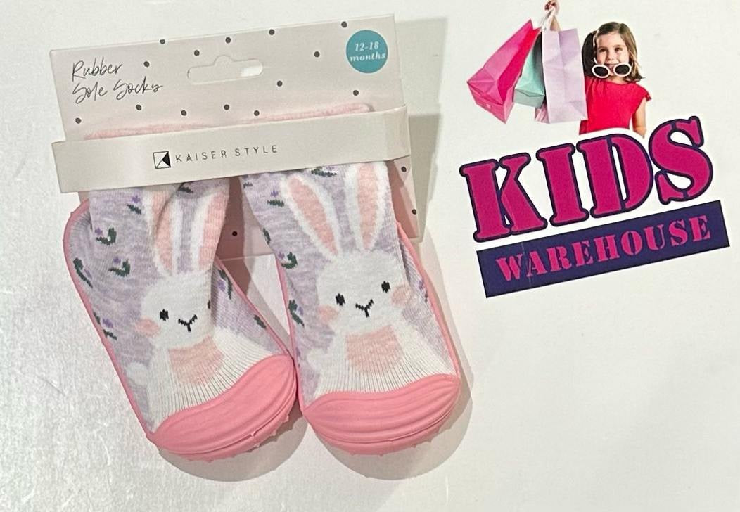 NEW Kaiser Style Bunny Rubber Sole Socks Size 12-18 Months