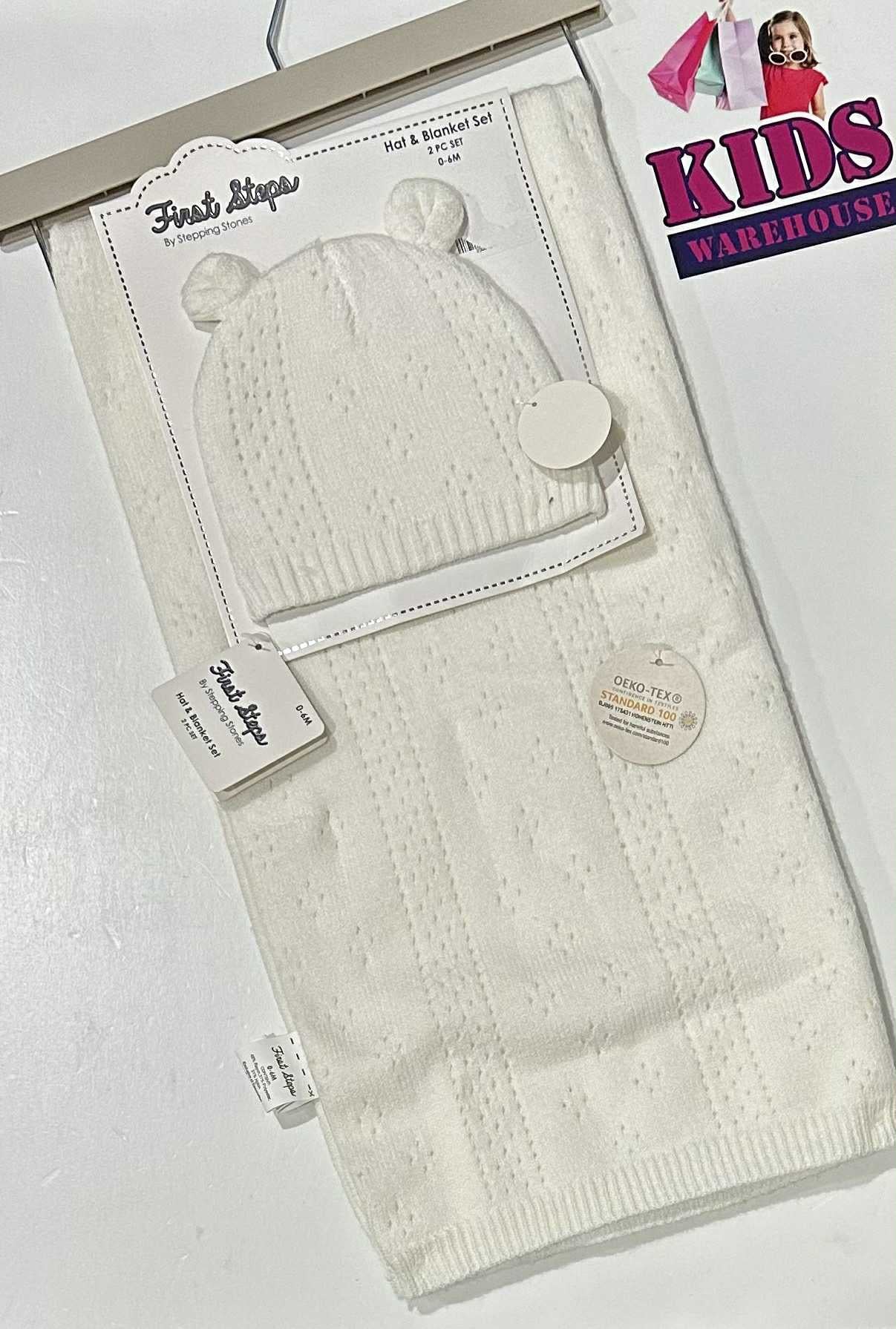 NEW First Steps By Stepping Stones Hat & Blankey Set 2 PC Set 0-6 Months