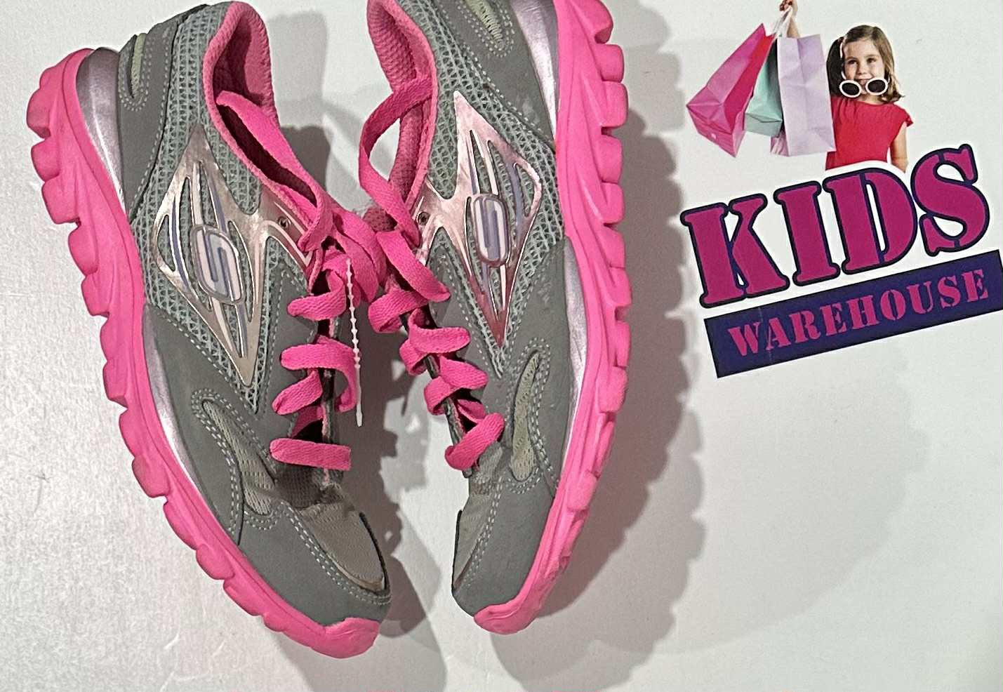 Skechers Pink, Grey Runners Size US12/UK11 (Child/Older Child)
