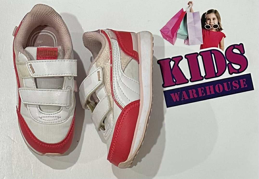 Puma White, Pink Shimmer, Red Runners Size US6/UK5 (Child)