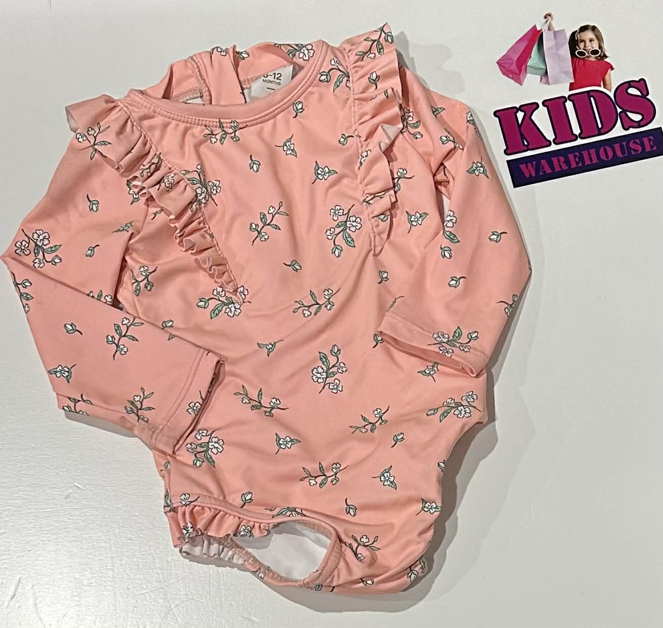 Cotton On Pink Swim Bodysuit With White Flower Pattern Size 0