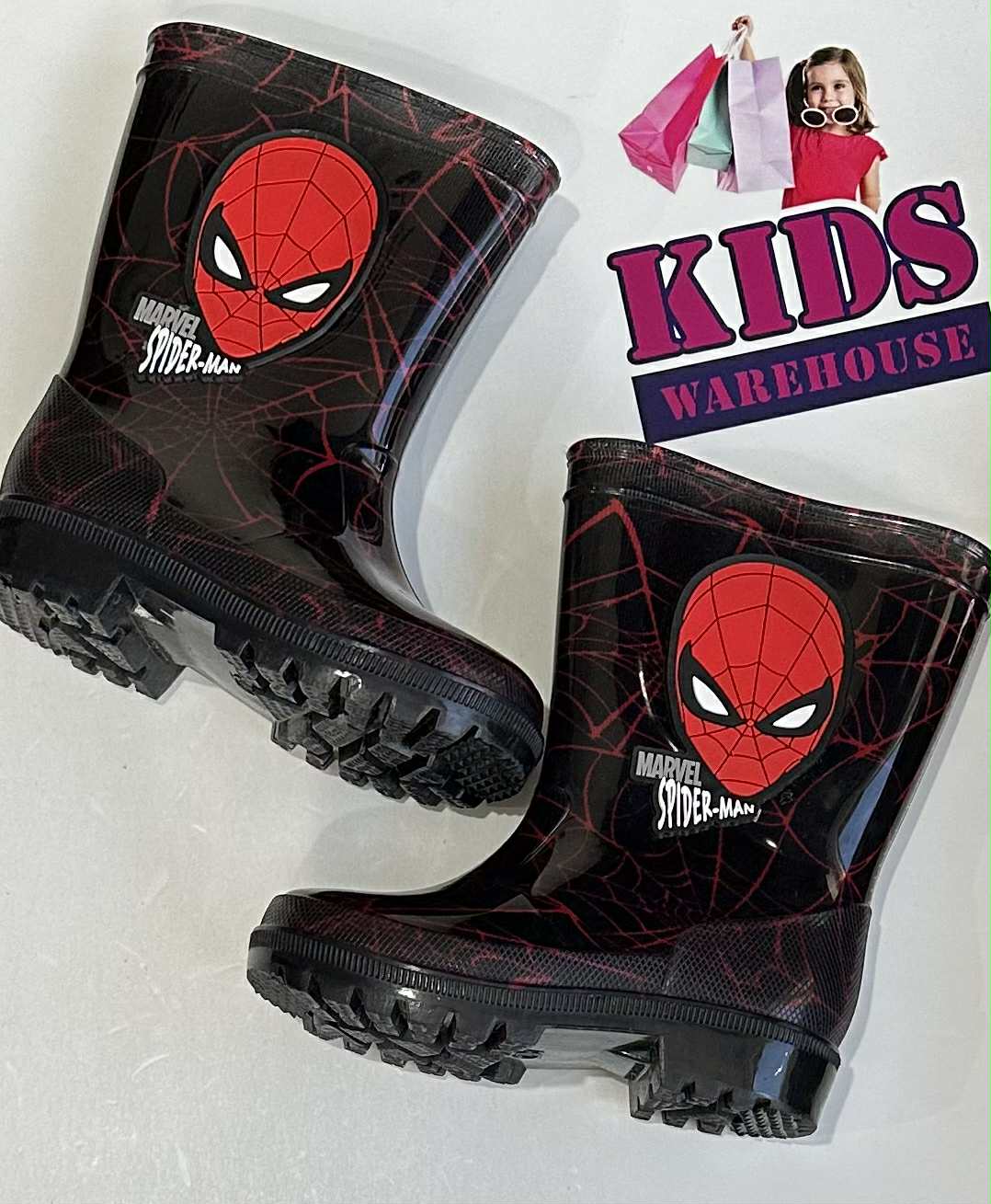 Marvel Spiderman Print Black Gumboots Size 7