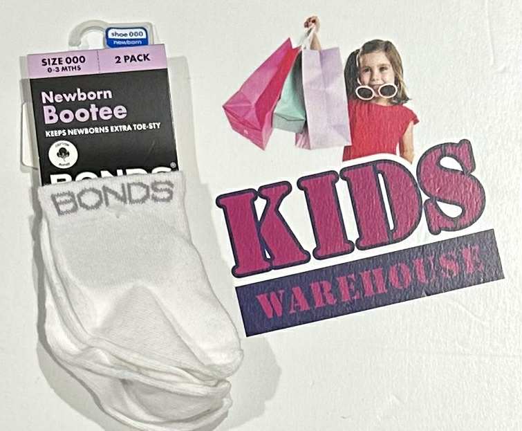 NEW BONDS Newborn Bootee Socks Size 000 (0-3 Months) 2 Pack