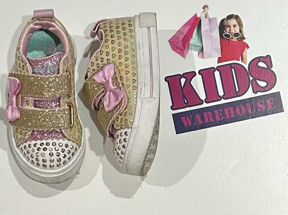 Twinkle Toes Gold, Pink Shimmer Heart Print Light Up Size US5/UK4 (Child) (Tested)