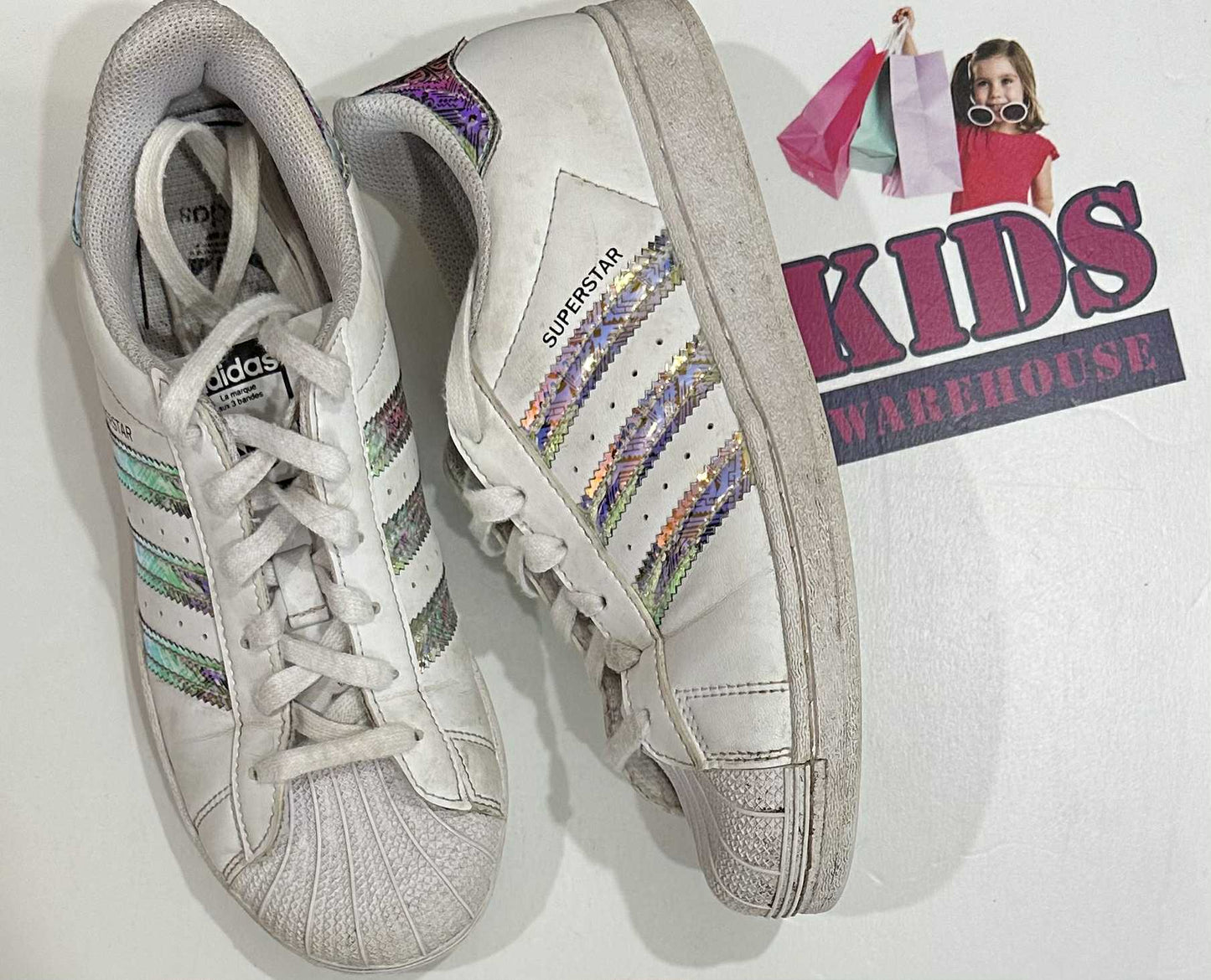 Adidas White, Shimmer Runners Size US3/UK2.5 (Older Child)