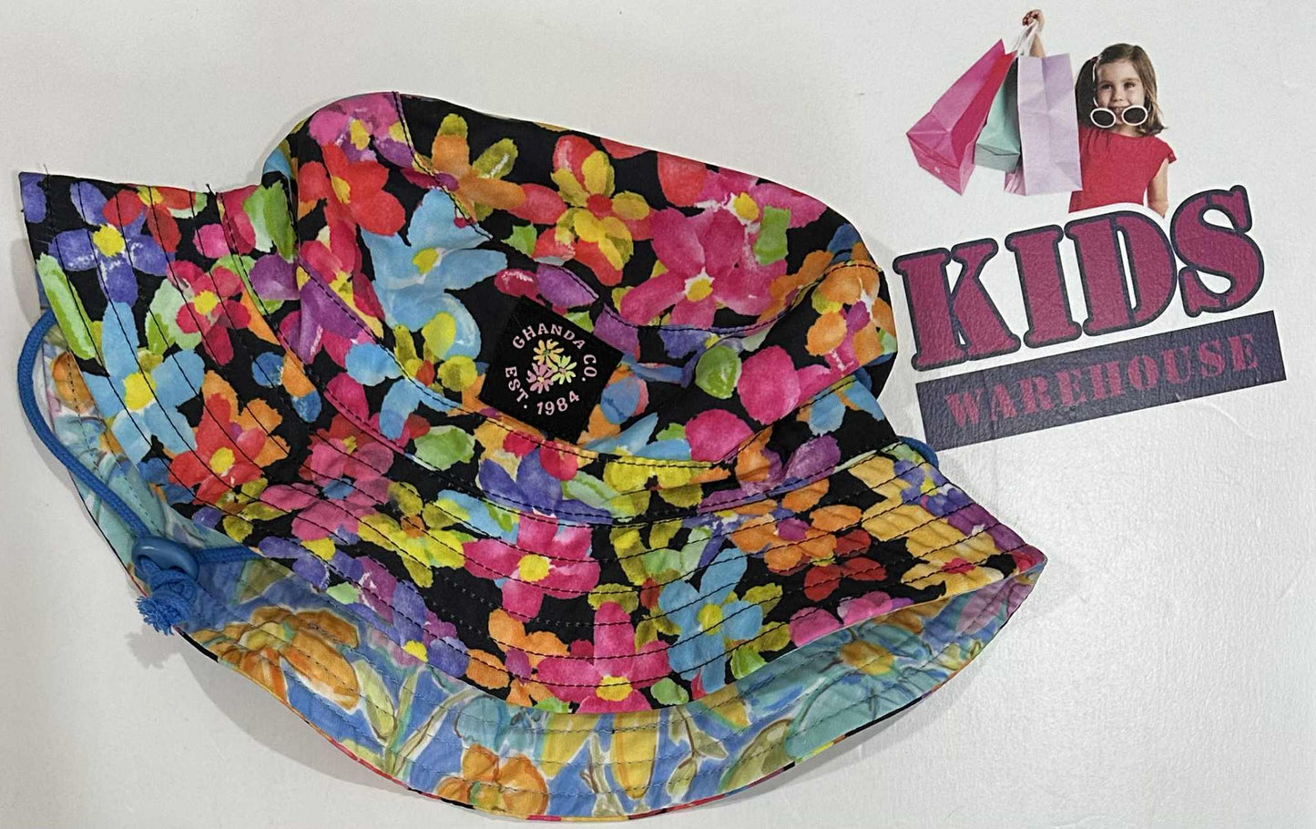 Ghanda Surf Black Multicoloured Floral Print Bucket Hat Size M (Child)