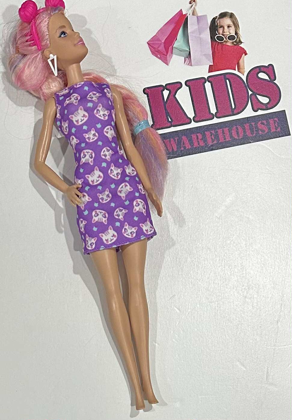 Barbie Purple Cat Print Dress Doll