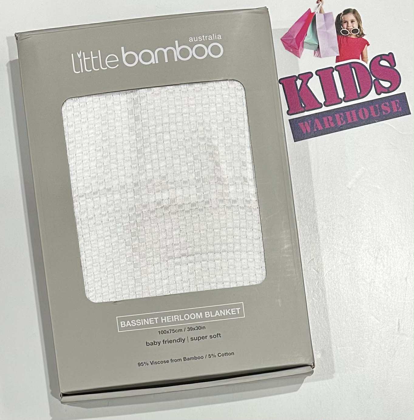 NEW Australia Little Bamboo White Knitted Bassinet Heirloom Blanket 100x75cm