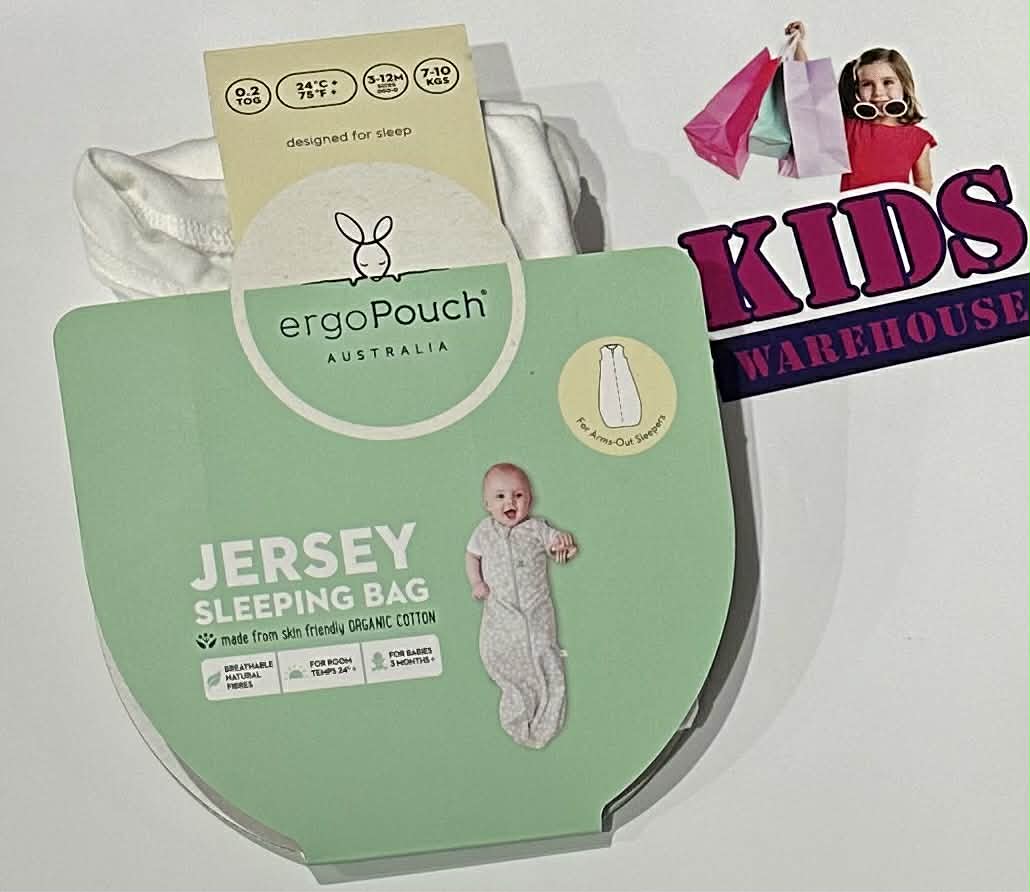 NEW Ergo Pouch Australia Jersey Sleeping Bag White Size 000-0 (3-12 Months, 7-10kg) TOG 0.2