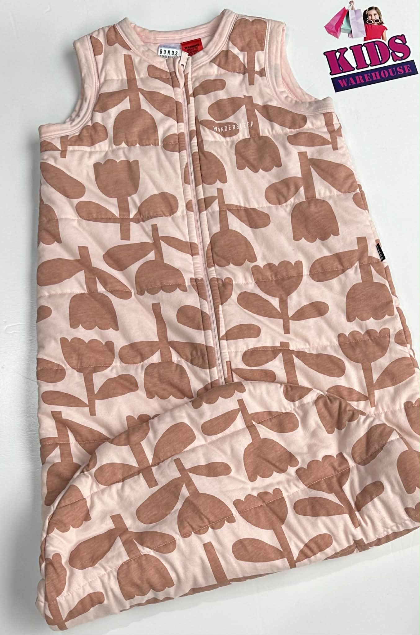 BONDS Wonder Sleep Cooler Nights Pink, Brown Flower Print Size 2 (18-24 Months)