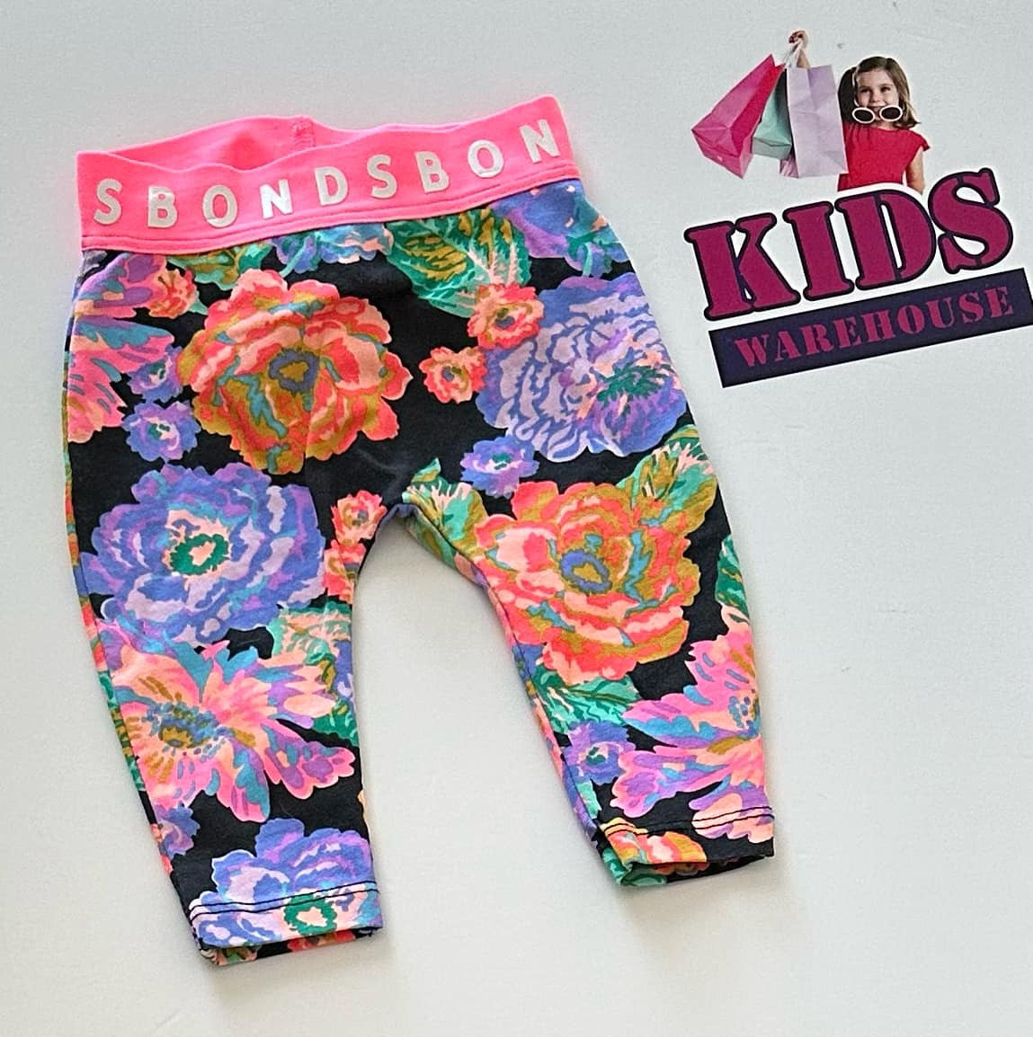 Bonds Black & Pink Pants With Flower Pattern Size 0000