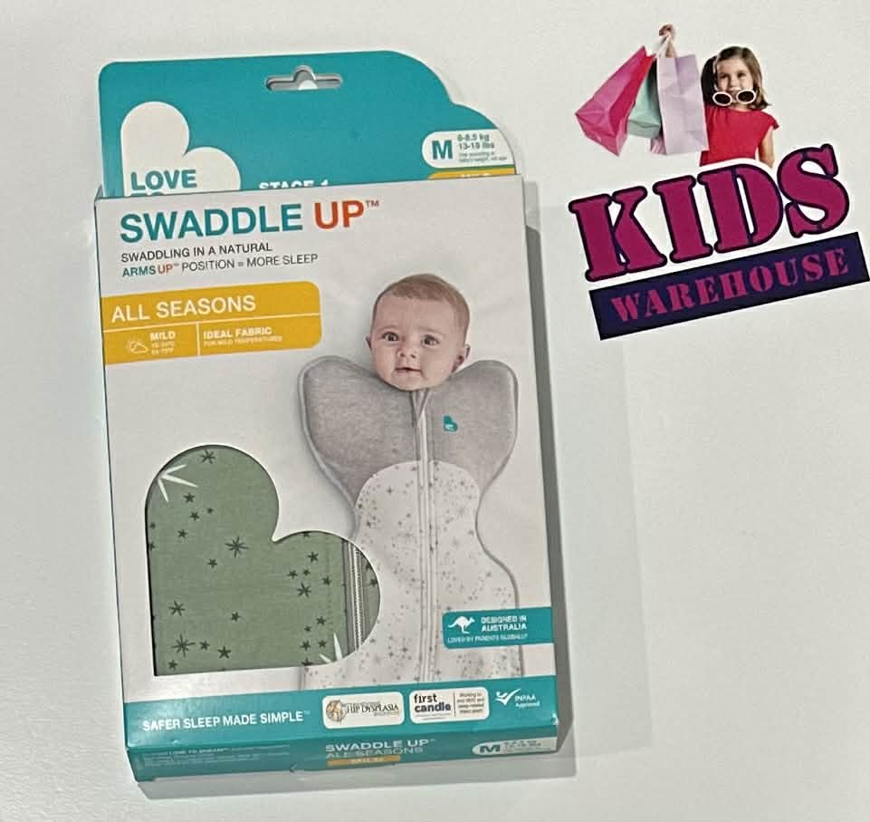 NEW Love To Dream Swaddle Up Arms Up Mint Star Print Size Medium (6-8.5kg) Mild Weather