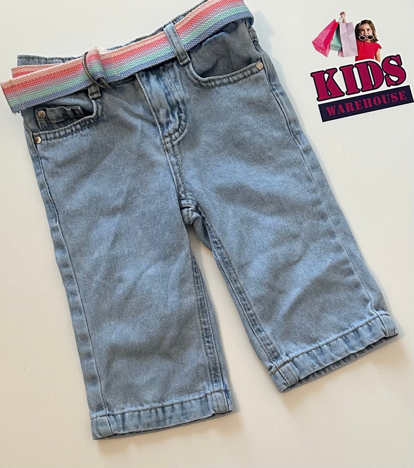 The 1964 Denim Company Denim Pants with Rainbow Belt Size 2