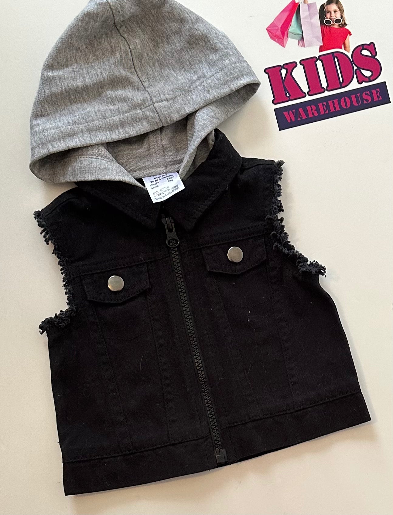Black Hooded Denim Vest Size 000 Kids Warehouse AU