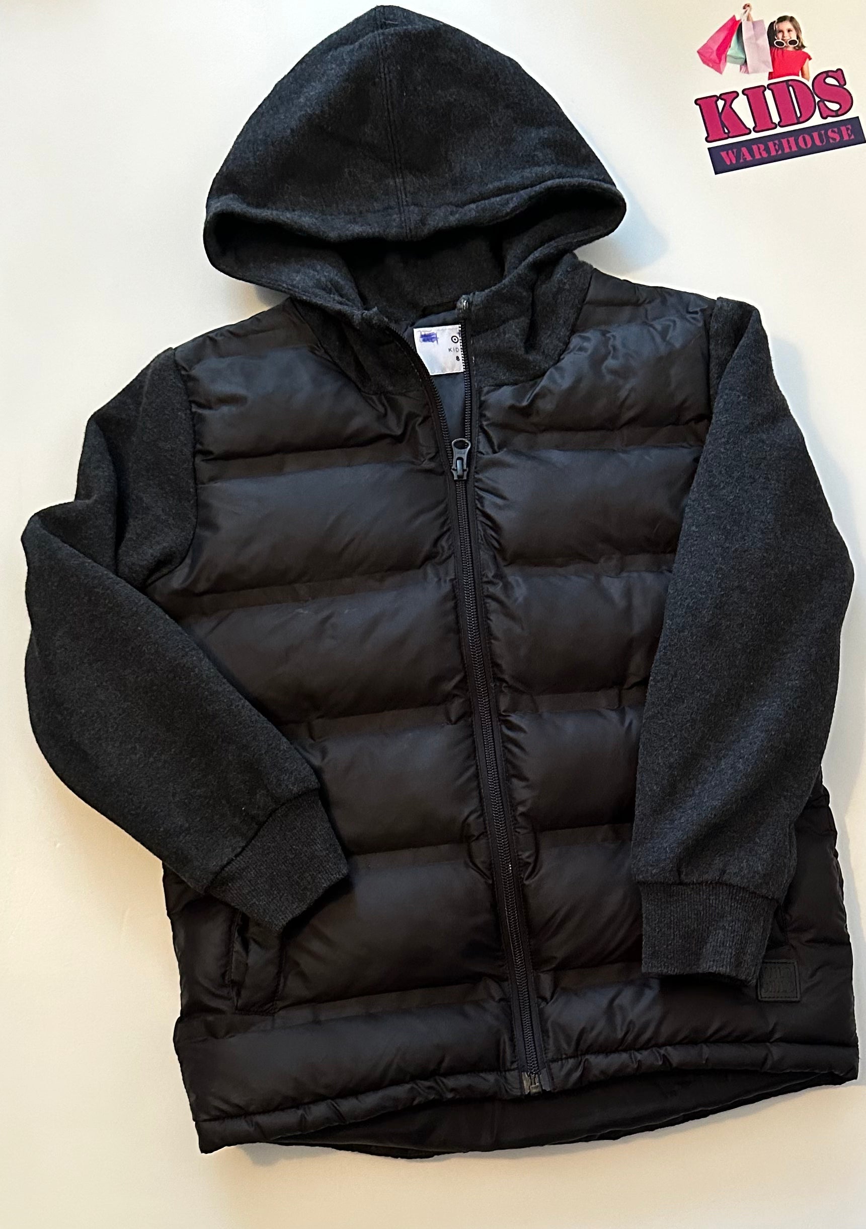 Black puffer jacket size 8 outlet