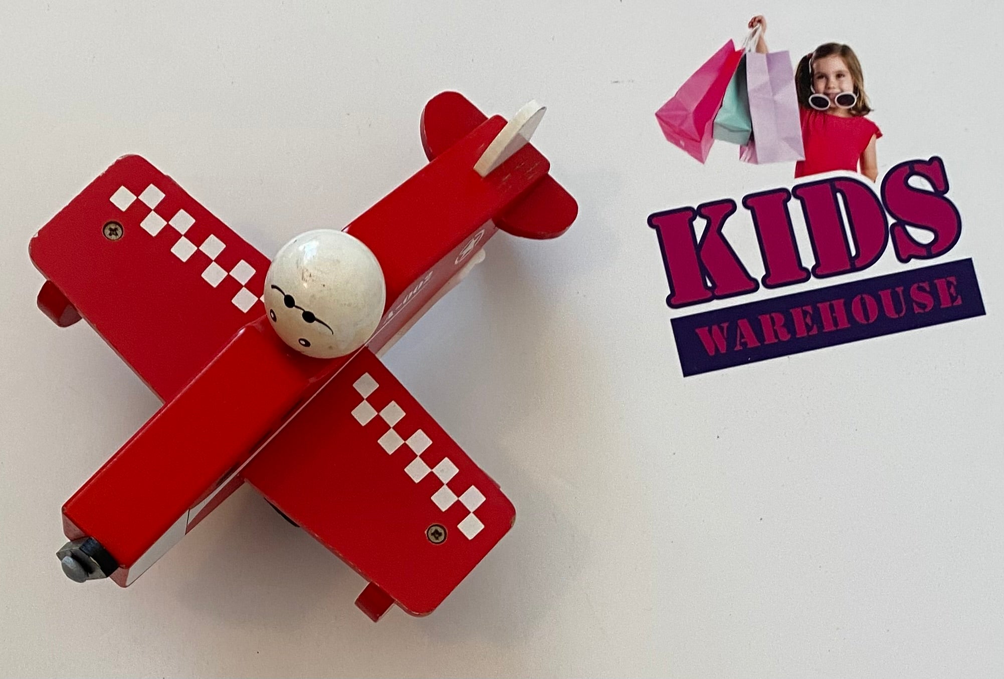 Wooden Aeroplane with Rubber Wheels & Spinning Propeller Kids