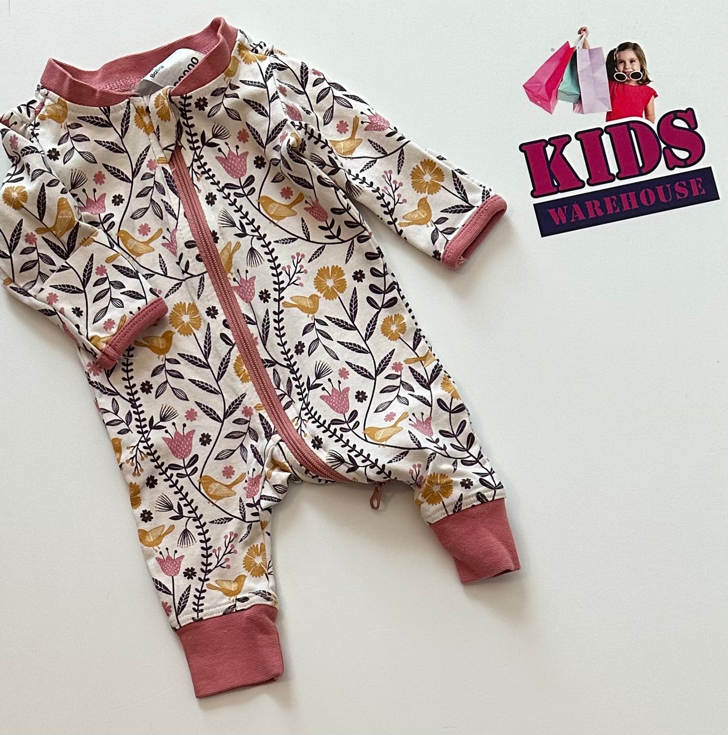 Bird Print Pink Jumpsuit Size Premature 00000