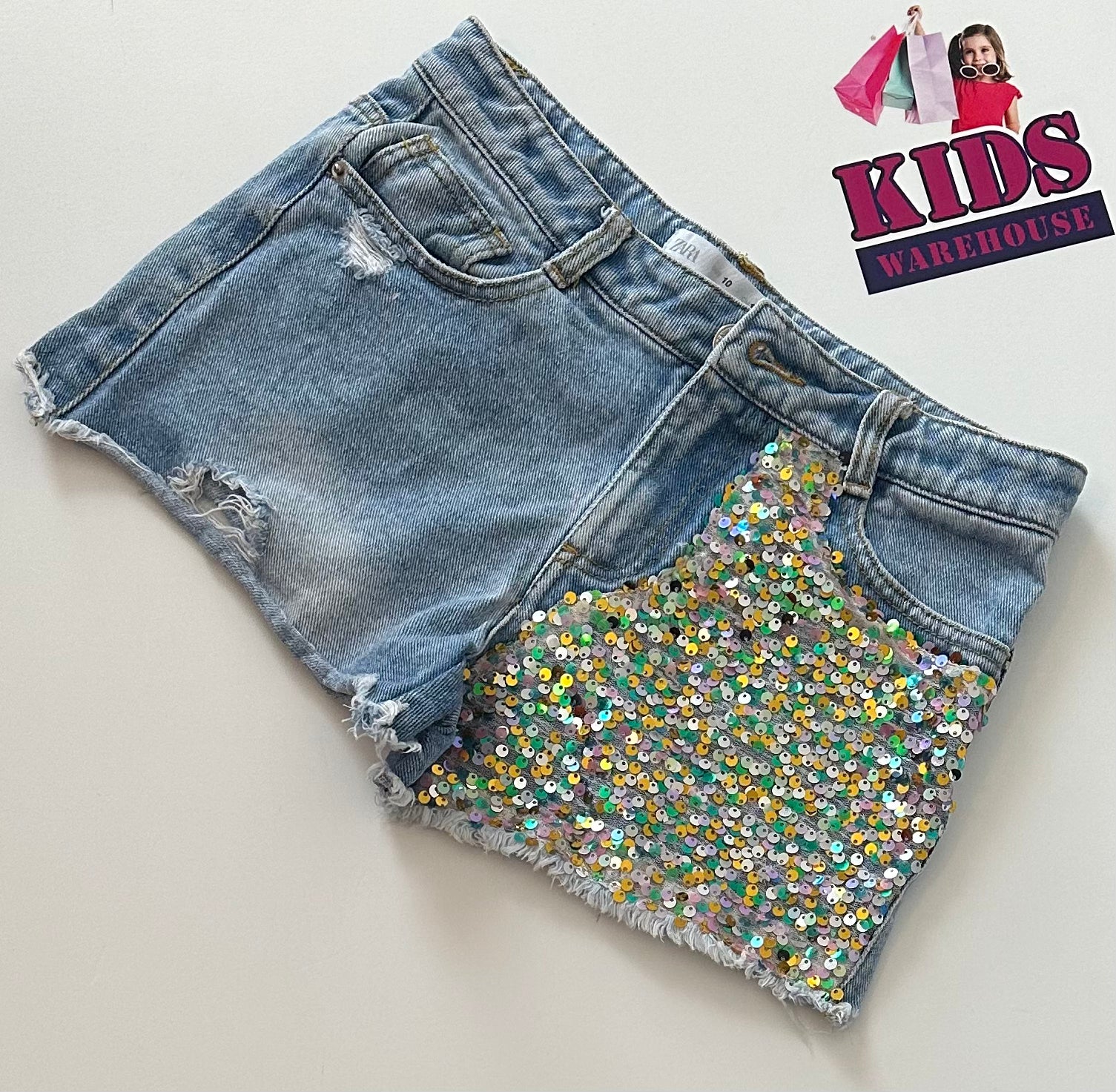 Zara Sequin Denim Shorts Size 10