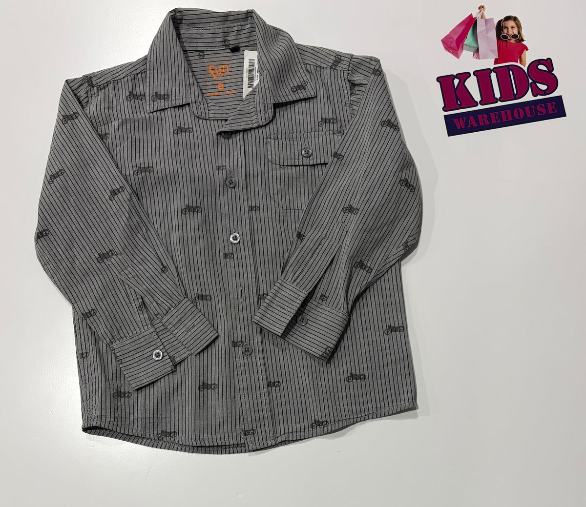 Fun Spirit Grey, Black Stripe Long Sleeve Top Size 6