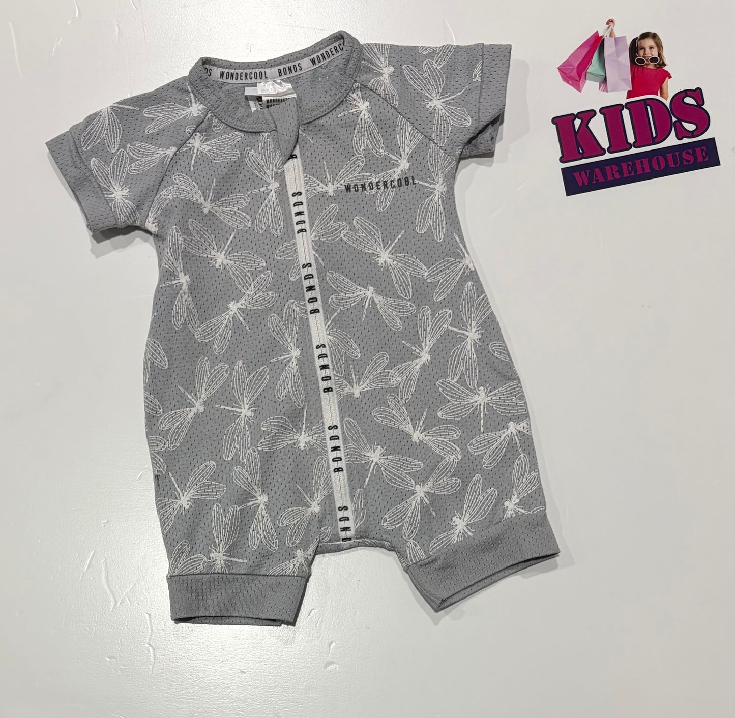 Bonds Wondersuit Grey, White Insect Print Size 000