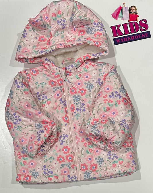 Anko Pink Puffer Jacket With Flower Pattern Size 0