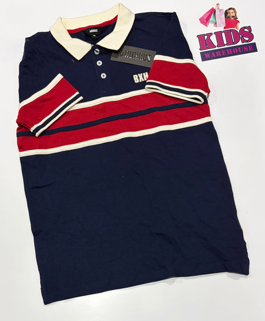 Not Used Bauhaus Navy, Red Stripe Print Polo Top Size 16
