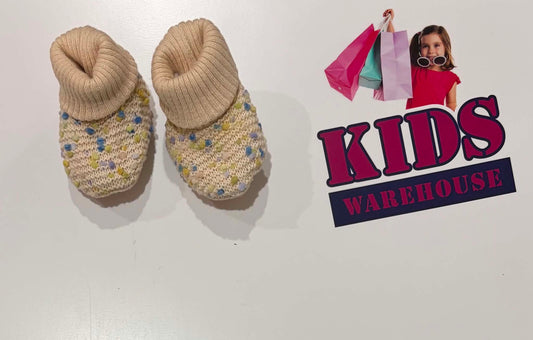 Knitted Beige, Blue & Yellow Dots Booties (Baby)