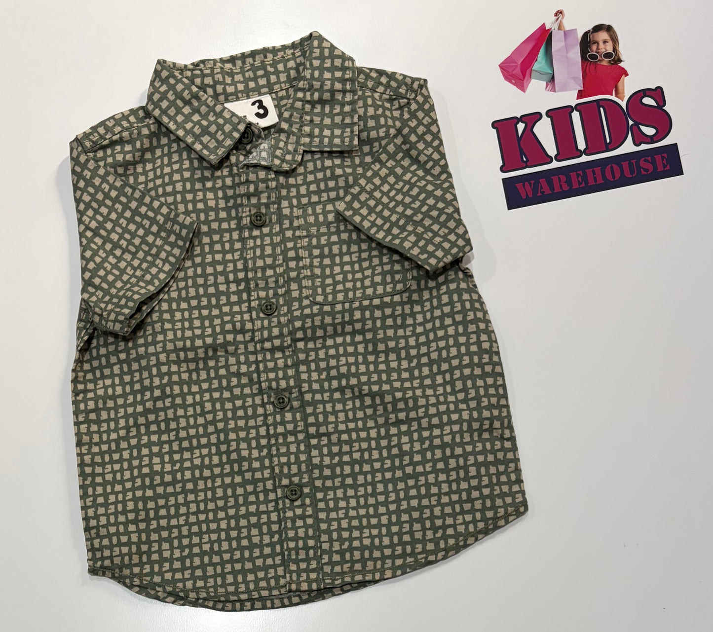 Cotton On Green, Grey Polka Square Print Top Size 3