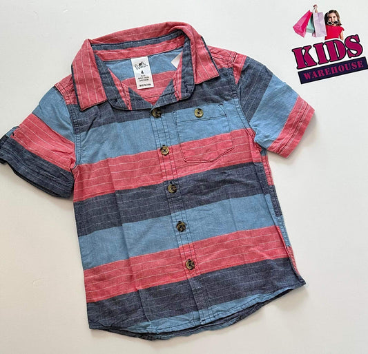 Blue, Pink & Sky Blue Striped Shirt Size 4