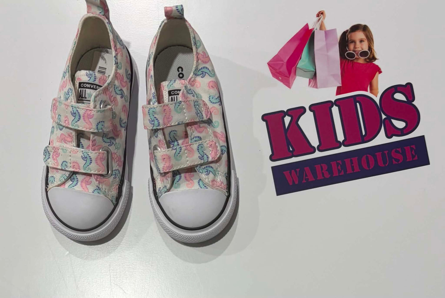 Converse White, Blue & Pink Seahorse Print Runners Size 8 (Child)
