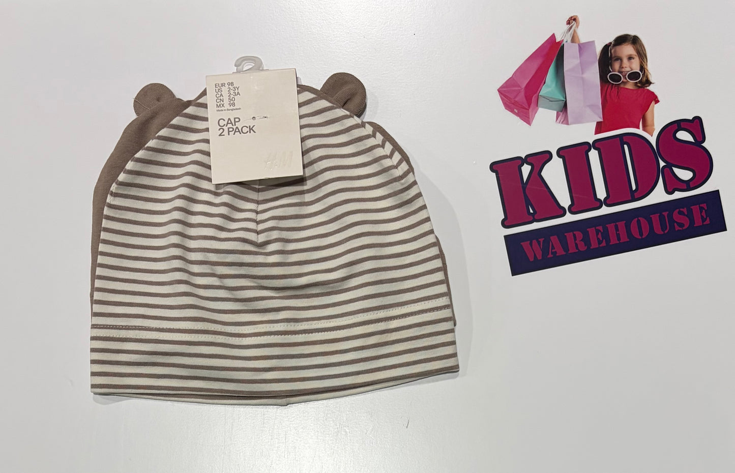 Not Used H&M 2 Pack Beanies Brown, White & Brown Stripes (Toddler)