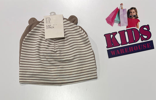 Not Used H&M 2 Pack Beanies Brown, White & Brown Stripes (Toddler)