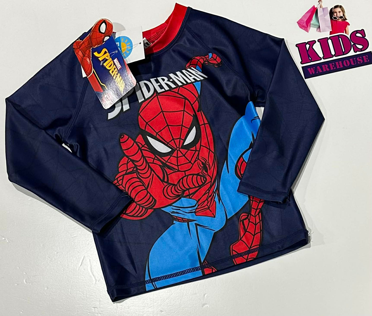 New Marvel Spider-Man Dark Blue Swim Top With Spiderman Print Size 3