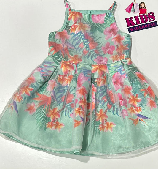 Origami Green Dress With Pink Flower Pattern Size 3