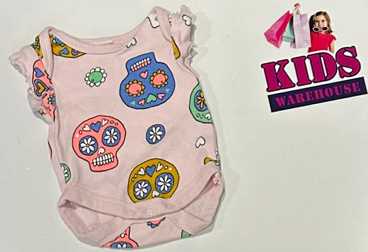 Premmie Baby Berry Pink Bodysuit With Multicoloured Skull Pattern Size 00000