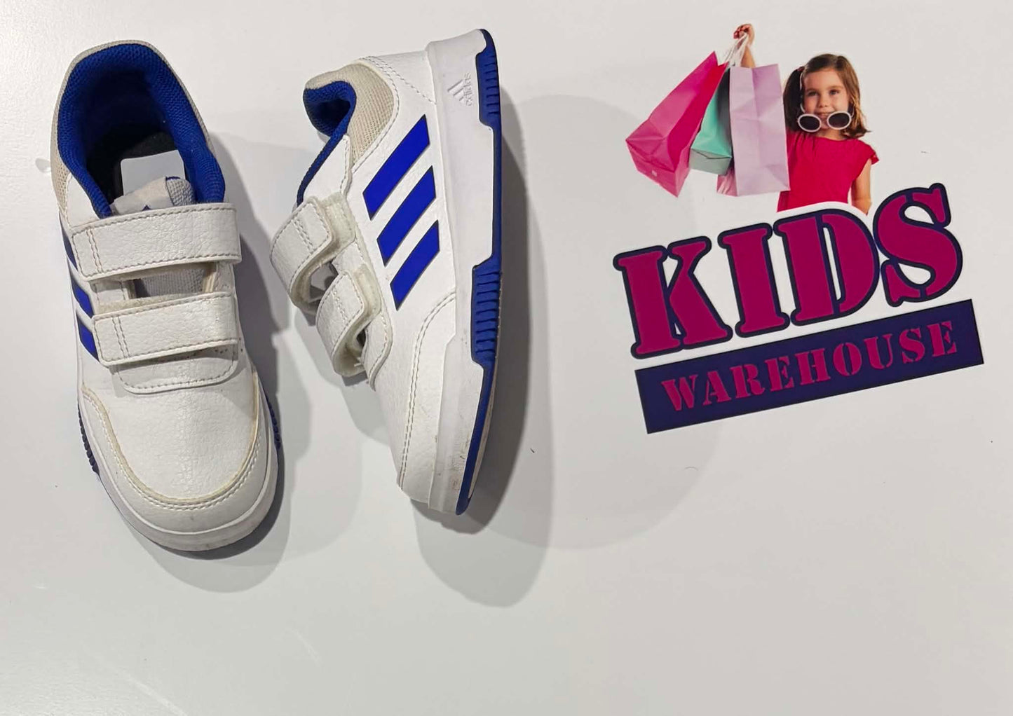 Adidas White, Blue Runners Size US8/UK7.5 (Child)