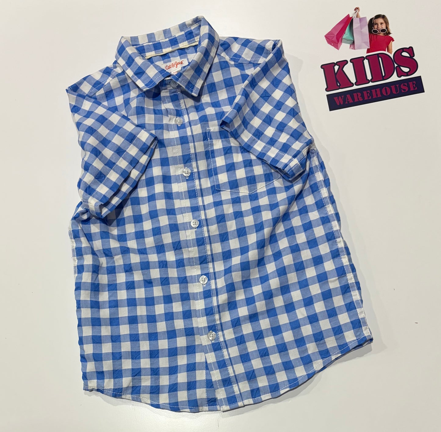 Cat & Jack White, Blue Check Print Top Size 6