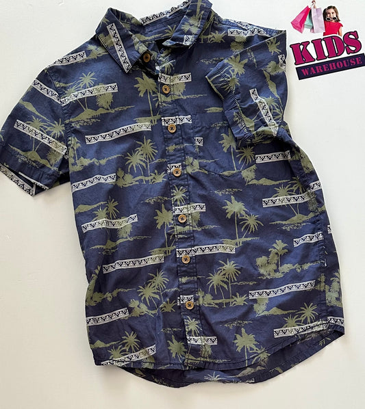 Bauhaus Blue with Palm Tree Print Short Size 8