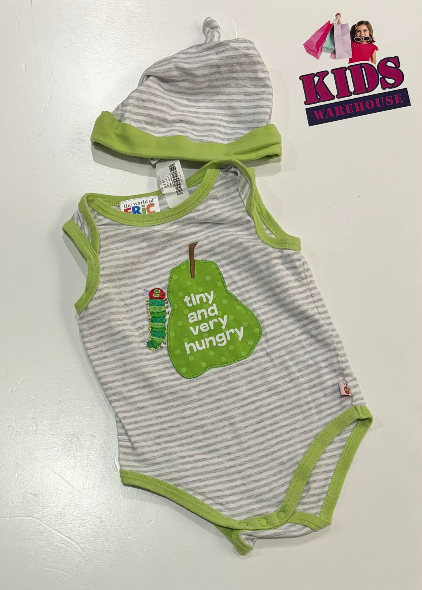 The World Of Eric Carle Grey & Green Bodysuit With Beanie Size 1