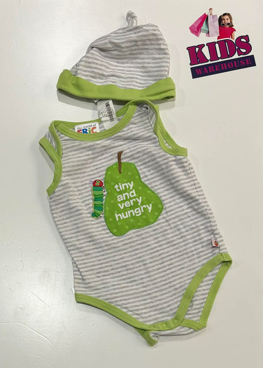 The World Of Eric Carle Grey & Green Bodysuit With Beanie Size 1
